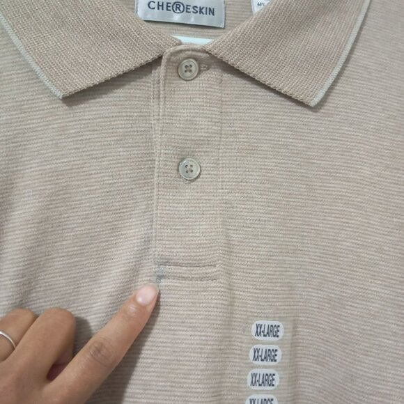 Che©reskin Mens Long Sleeve Polo Shirt Textured Khaki Button Collar Xxl - Picture 5 of 14